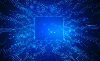 Soyut fütüristik devre kartı Illustration, yüksek bilgisayar teknolojisi geçmişi. Yüksek teknoloji dijital teknoloji konsepti. Teknoloji arka planı için devre kartı deseni