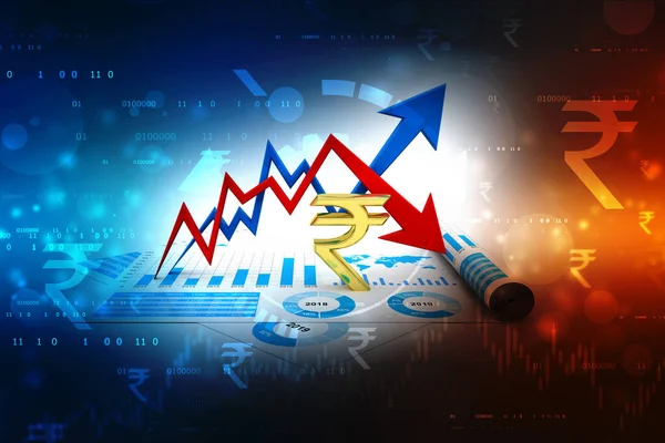 Gráfico Negocios Con Signo Rupia Rupia India Concepto Crecimiento Concepto —  Fotos de Stock