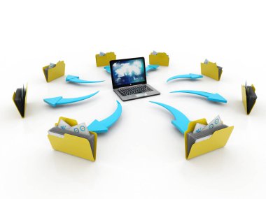 dosya transferi. İnternet teknolojisi. Dosya, dizin ya da belge aktarımı yapan bilgisayarlar. 3d hazırlayıcı