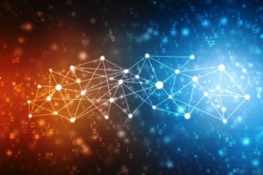 İnternet bağlantısı ağı yüksek dijital teknoloji. Bağlantı noktaları ve çizgileri olan soyut geometrik arkaplan, Soyut Teknoloji arkaplanı