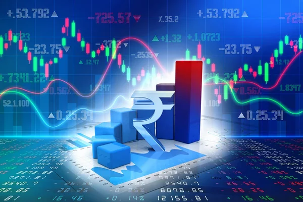 Zakelijke Grafiek Met Rupee Teken Indiaas Rupee Groeiconcept Rupee Market — Stockfoto