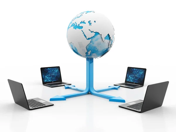Rendering Computer Netwerk Computer Netwerk Met Server Internet Communicatie Achtergrond — Stockfoto