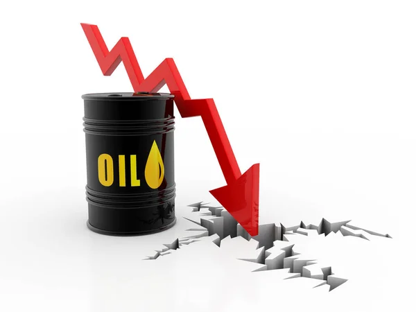 Barils Pétrole Avec Chute Prix Pétrole Graphique Fond Blanc Baisse — Photo