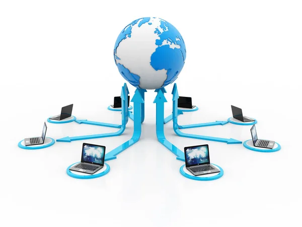 Rendering Computer Network Computer Network Server Internet Communication Background — Stock Photo, Image