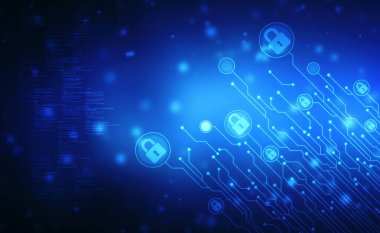 Dijital arka planda asma kilit kapatıldı. Teknoloji güvenlik kavramı. Modern güvenlik dijital arka planı. Kilit Koruma Sistemi, Siber Güvenlik ve Bilgi ve Ağ Koruması