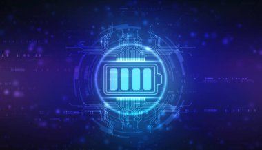 Dijital arkaplanda pil simgesi, pil tedarik kavramı arka planı, enerji verimliliği kavramı, enerji ve enerji arkaplanı