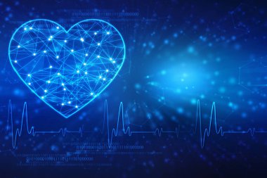 Blue Heart nabız monitörü sinyal veriyor. Kalp atışı. EKG simge dalgası, Tıbbi ve Sağlık Arkaplanı