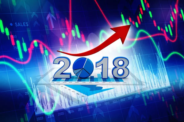 Gráfico Negócios Com Seta Para Cima Símbolo 2018 Representa Crescimento — Fotografia de Stock