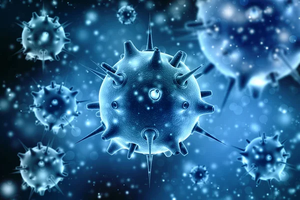 Virus under microscopic view background. Respiratory system, Coronavirus banner for awareness & alert against disease spread, symptoms or precautions. Medical and Healthcare background