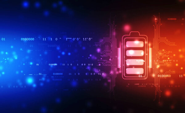 Значок батареи в цифровом фоне, концепция питания батареи фон, концепция энергоэффективности