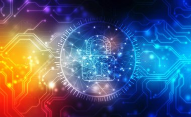 Dijital arka planda asma kilit kapatıldı. Teknoloji güvenlik kavramı. Modern güvenlik dijital arka planı. Kilit Koruma Sistemi, Siber Güvenlik ve Bilgi ve Ağ Koruması