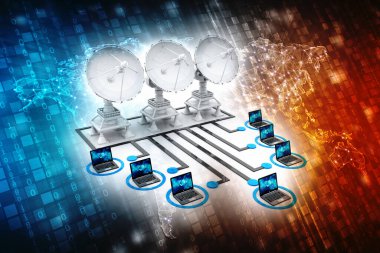 3d görüntüleme Bilgisayar ağı, Uydu Çanağı ile bilgisayar ağı, İnternet İletişim arkaplanı