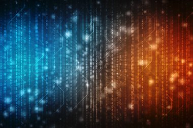 İkili Kod Arkaplanı, Dijital Soyut Teknoloji Arkaplanı, Teknoloji arkaplanındaki ikili kod biçiminde bir ve sıfır numaralı metin akışı.