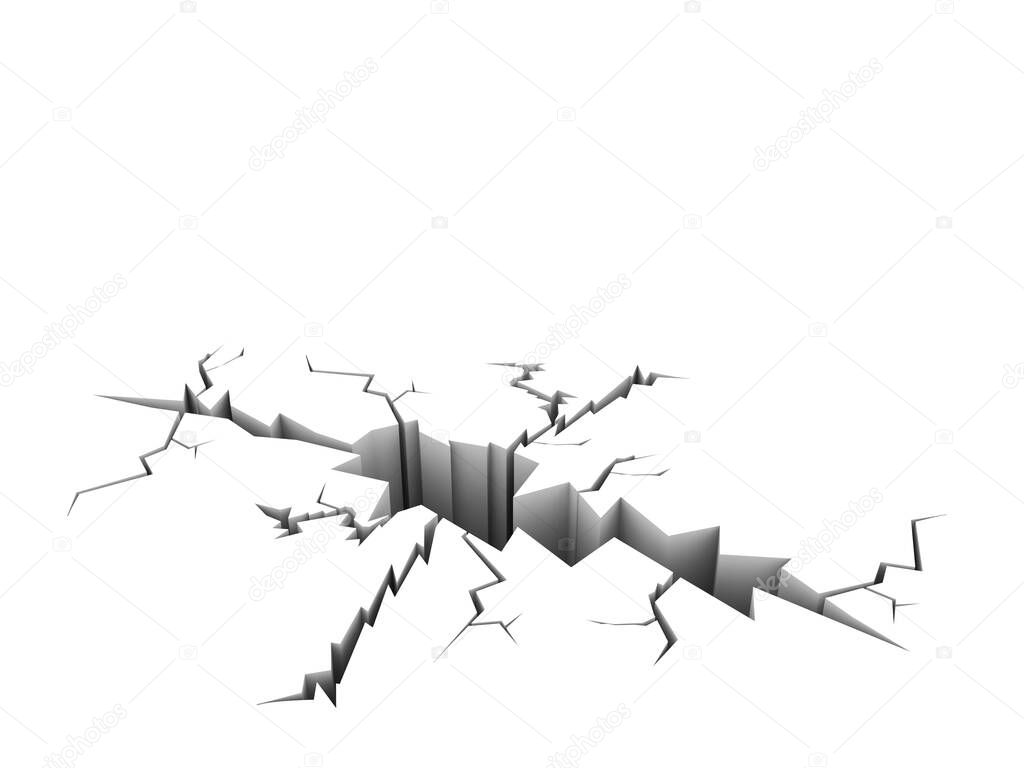 Earth ground crack, Ground Cracked isolated in white background. 3d render