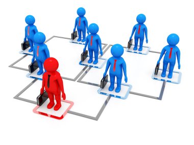 Beyaz arka planda İş Ağı Konsepti, Lider, Liderlik Konsepti, İş İletişimi. 3d oluşturma
