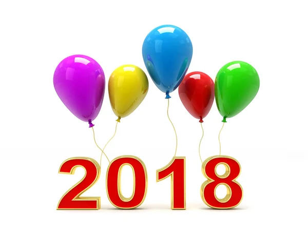 Balões Coloridos Com 2018 Sinal Ano Novo Isolado Branco Ilustração — Fotografia de Stock