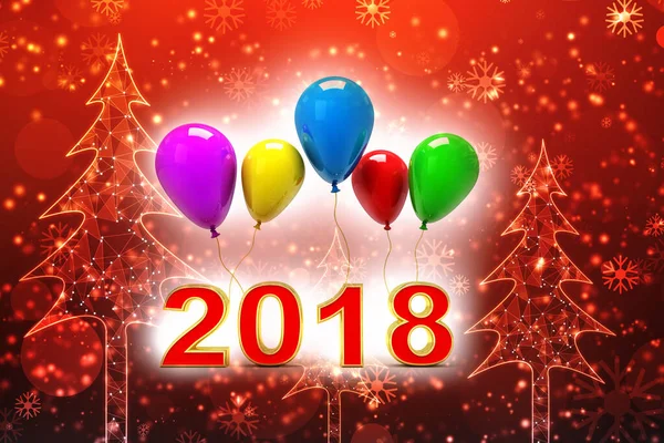 Barevné Balónky 2018 Nový Rok Znamení Izolované Bílém Ilustrace — Stock fotografie