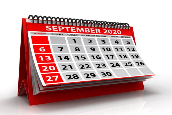 September 2020 Kalender Isoliert Auf Weißem Hintergrund Spiralkalender September 2020 — Stockfoto