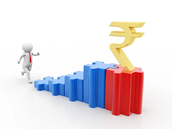 3d people on success stair with Indian Rupee, Concept of Success, 3d render illustration