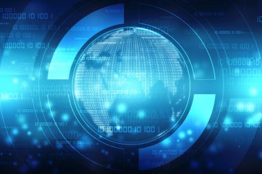 Küresel ağ bağlantısı kavramı. Büyük veri görselleştirmesi. Küresel bilgisayar ağlarındaki sosyal ağ iletişimi. İkili kodlu dünya, İnternet teknolojisi geçmişi