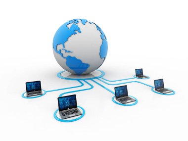 3d görüntüleme Bilgisayar ağı, Bilgisayar ağı beyaz arkaplanda izole edilmiş, İnternet İletişim arkaplanı