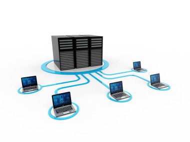 3d görüntüleme Bilgisayar ağı, Bilgisayar ağı beyaz arkaplanda izole edilmiş, İnternet İletişim arkaplanı