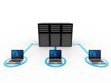 3d görüntüleme Bilgisayar ağı, Bilgisayar ağı beyaz arkaplanda izole edilmiş, İnternet İletişim arkaplanı