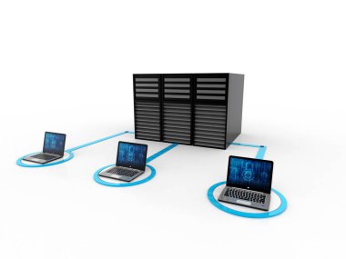 3d görüntüleme Bilgisayar ağı, Bilgisayar ağı beyaz arkaplanda izole edilmiş, İnternet İletişim arkaplanı