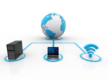 3d görüntüleme Bilgisayar ağı, Bilgisayar ağı beyaz arkaplanda izole edilmiş, İnternet İletişim arkaplanı