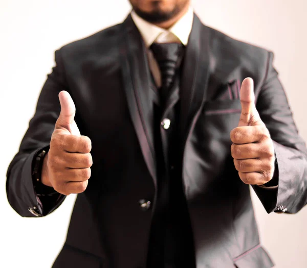 Businessman Wearing Suit Showing Thumb Show Confirm White Background Business — Stock Photo, Image