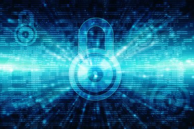 Dijital arka planda asma kilit kapatıldı. Teknoloji güvenlik kavramı. Modern güvenlik dijital arka planı. Kilit Koruma Sistemi, Siber Güvenlik ve Bilgi ve Ağ Koruması