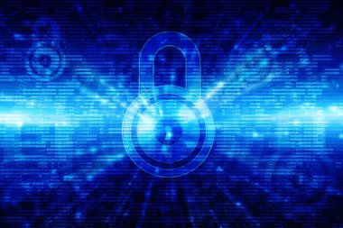 Dijital arka planda asma kilit kapatıldı. Teknoloji güvenlik kavramı. Modern güvenlik dijital arka planı. Kilit Koruma Sistemi, Siber Güvenlik ve Bilgi ve Ağ Koruması