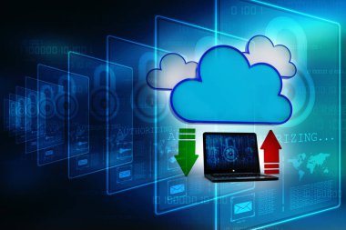 3D rendering Cloud bilgisayar kavramı, Cloud internet teknolojisi kavramı arka plan, Cloud bilgisayar ve ağ güvenliği teknolojisi kavramı