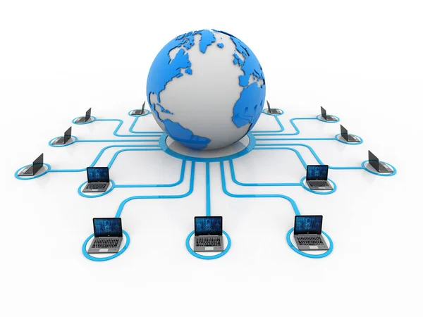 Rendering Computernetzwerk Computernetzwerk Mit Globus Internet Kommunikationshintergrund — Stockfoto