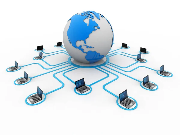 Rendering Computer Netwerk Computer Netwerk Met Globe Internet Communicatie Achtergrond — Stockfoto