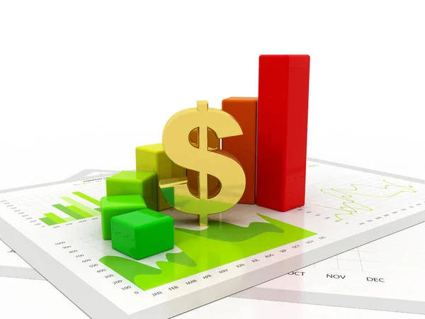 ドル金融成功バーチャートグラフ矢印を成長させました 白い背景のビジネスグラフのドル 3Dイラスト — ストック写真