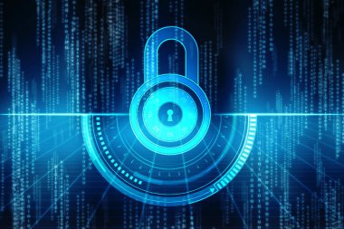 Dijital arka planda asma kilit kapatıldı. Teknoloji güvenlik kavramı. Modern güvenlik dijital arka planı. Kilit Koruma Sistemi, Siber Güvenlik ve Bilgi ve Ağ Koruması