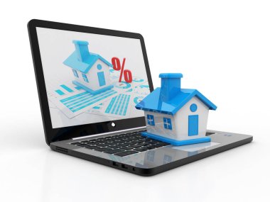 Çevrimiçi Gayrimenkul Konsepti, Ev Bilgisayarı, Gayrimenkul 3D Render