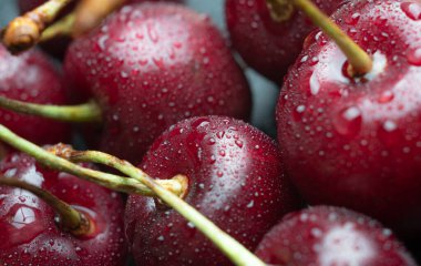 Kırmızı kirazlar, kirazlar yakın çekim, makro