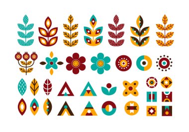 Halk dekoratif bitki geometrik İskandinav stili ayarla