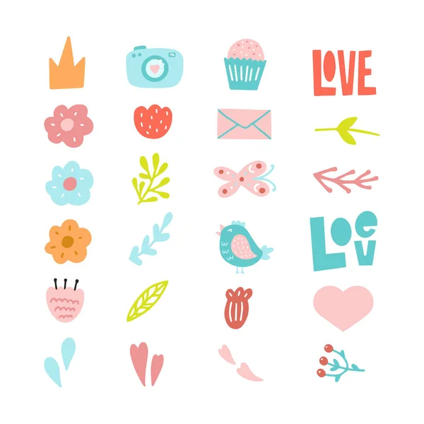 Set of decorative cute hand drawn elements — Stock Vector