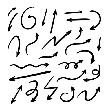 İzole edilmiş vektör el çizilmiş oklar ayarlandı