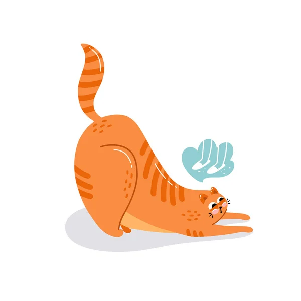 Открытка с персонажем милый ручной рисунок игривый кот — стоковый вектор