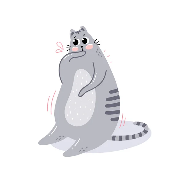 Postkarte mit dem Charakter ist eine niedliche, von Hand gezeichnete, nachdenkliche Katze — Stockvektor