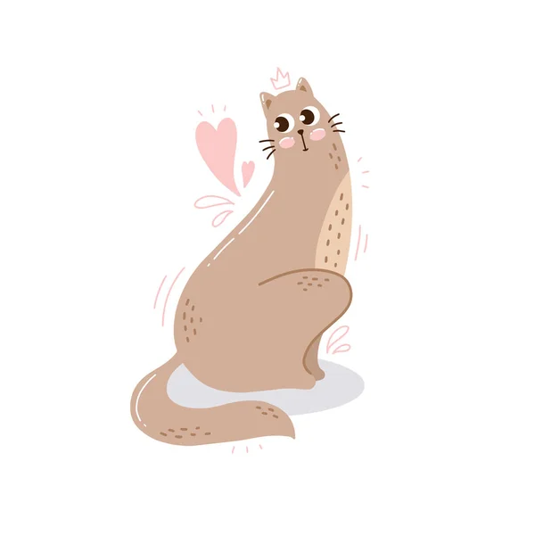 Carte postale avec le personnage est un chat dessiné à la main mignon — Image vectorielle