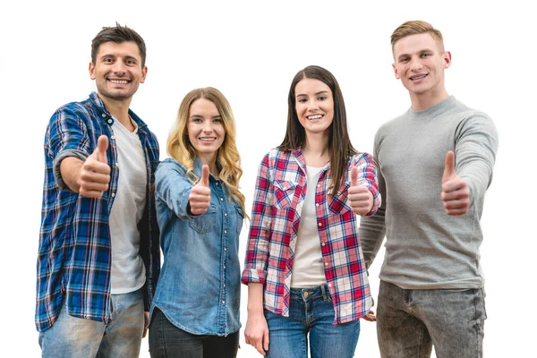 Las Cuatro Personas Pulgar Hacia Arriba Fondo Blanco — Foto de Stock