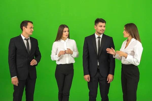 Four Business People Talk Green Background — Stock Photo, Image