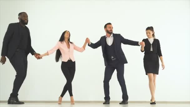 Four Business People Dancing White Background — Stock Video