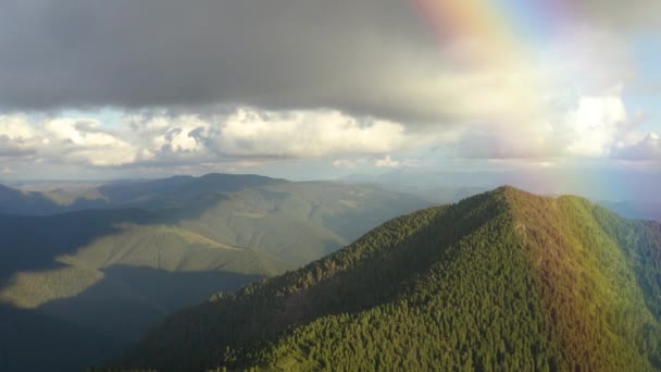 Voo Acima Floresta Montanhosa Fundo Arco Íris Hiperlapso — Vídeo de Stock