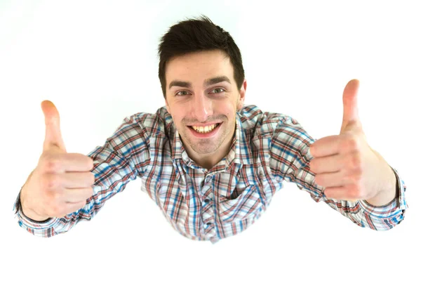 Smile Man Thumbs White Background View — Stock Photo, Image
